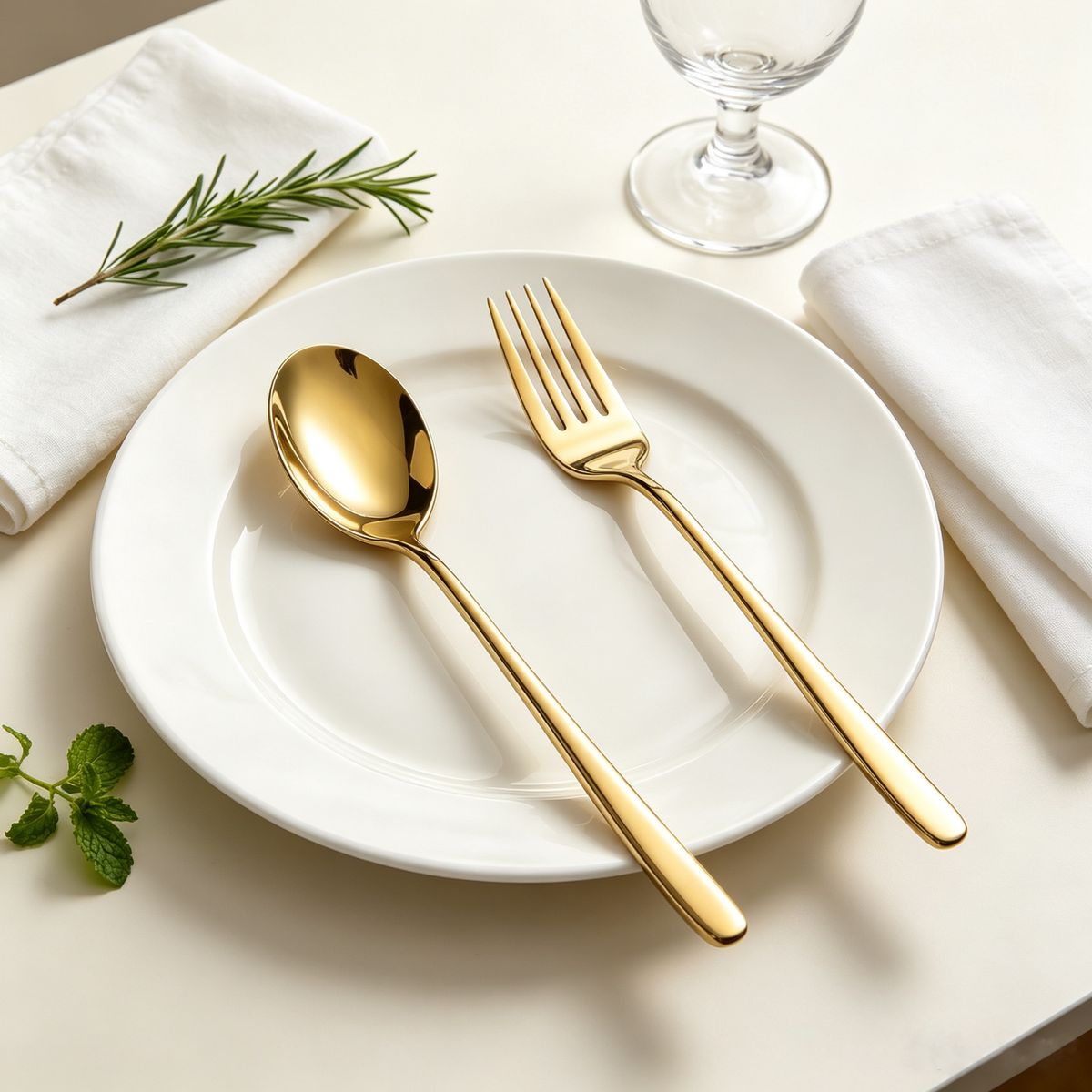 Stainless Steel Gold Cutlery Set (Medium Spoon & Fork)